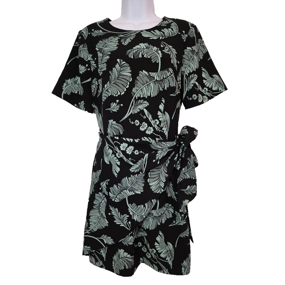 CINQ A SEPT Bia Floral Leaf Print‎ Wrap Waist Dress Black Green Women's Size 4